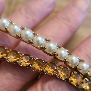 J. Crew  Pearl and Yellow Crystal Tennis Bracelet  Stretch- Women Jewelry